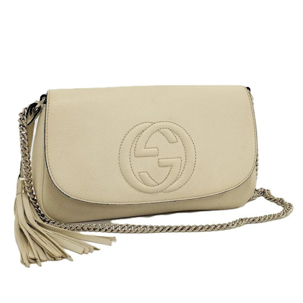 Gucci Soho Chain Shoulder Bag Interlocking GG Leather White